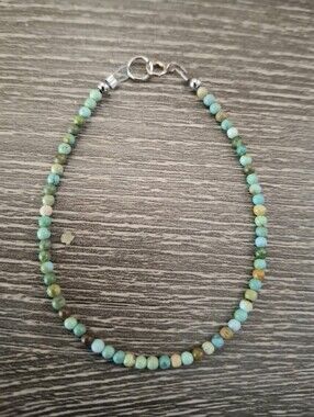 Bracelet Hubei Turquoise 2mm Beaded 6.5" Sterling Silver